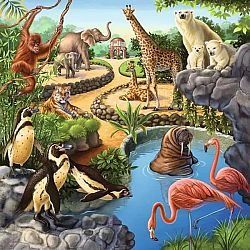 Forest, Zoo, & Domestic Animals - Three 49 Piece Puzzles