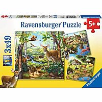 Forest, Zoo, & Domestic Animals - Three 49 Piece Puzzles