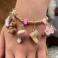 Charm It Gold Pink Heart Stretch Bracelet
