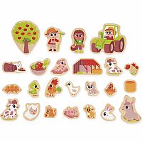 24 Wooden Farm Animal Magnets