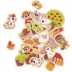 24 Wooden Farm Animal Magnets