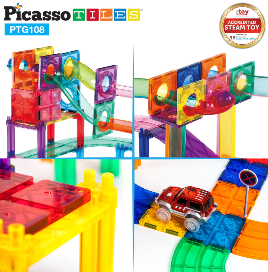 Picasso Tiles Race Track Plus Marble Run - Lucky Duck Toys