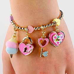 Charm It! Gold Pastel Hearts Stretch Bracelet